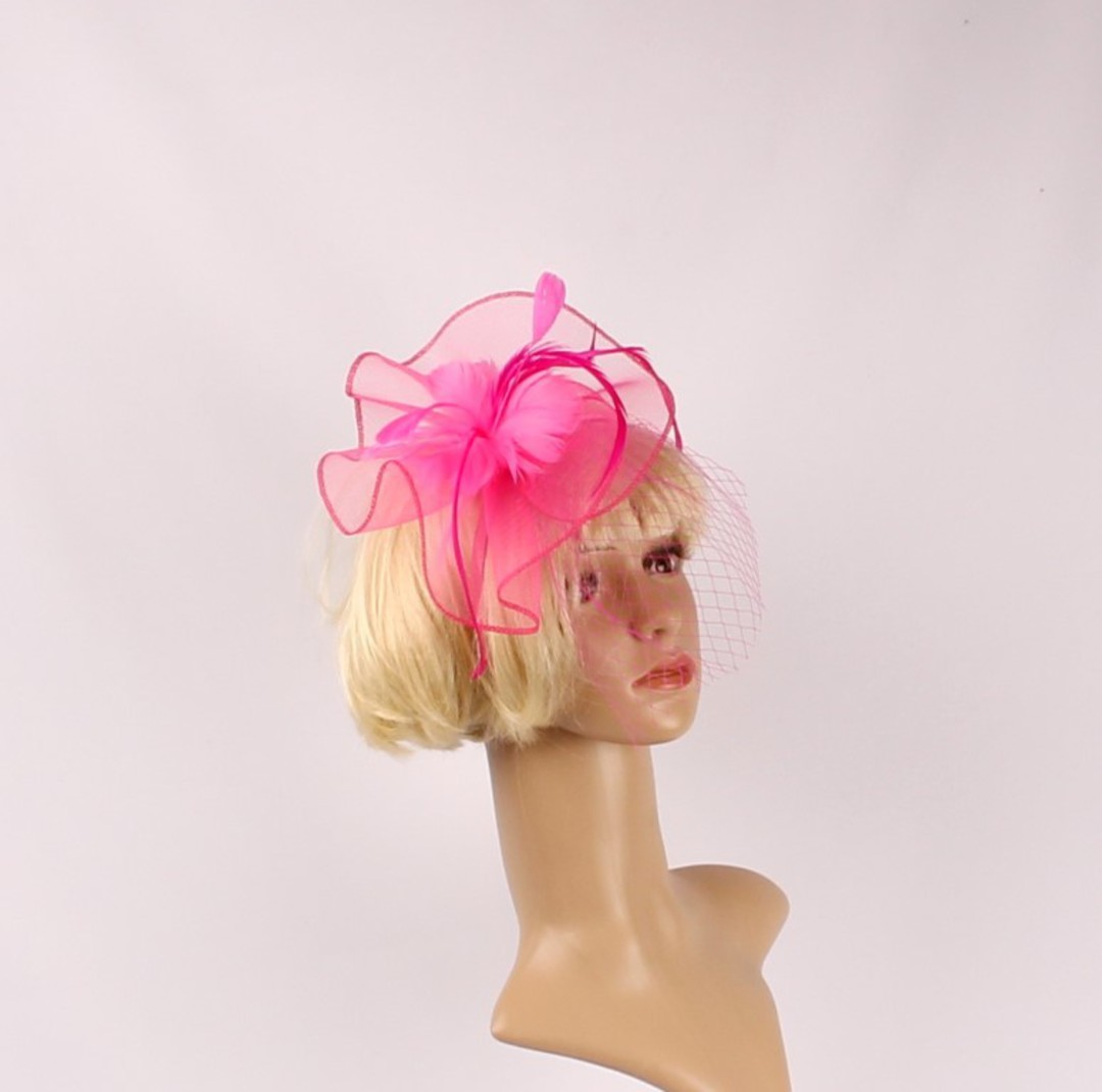  Head band crin  fascinator w feathers hot pink STYLE: HS/4676 /HP image 0
